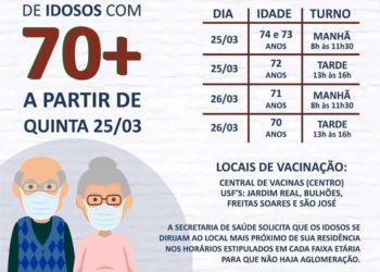 Porto Real vacina idosos de 70 a 74 anos nesta quinta e sexta