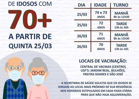 Porto Real vacina idosos de 70 a 74 anos nesta quinta e sexta