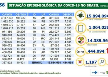 Covid: em 24 horas, foram confirmados 82.039 novos casos e 2.403 mortes no Brasil