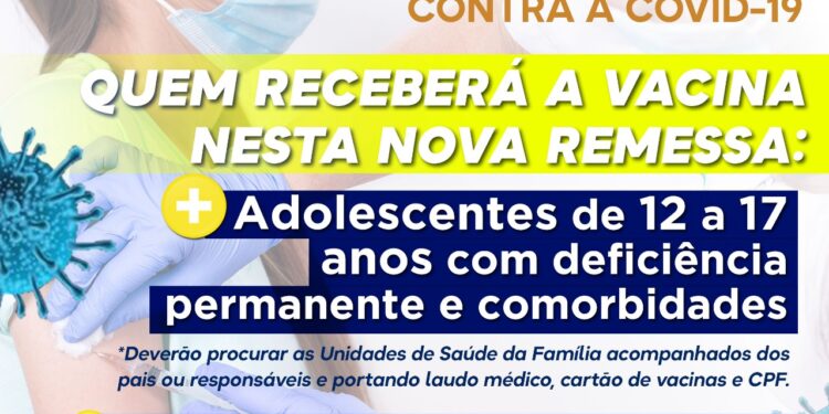 Pinheiral dá início a vacinação contra a Covid-19 para adolescentes de 12 a 17 anos com deficiência permanente ou comorbidades