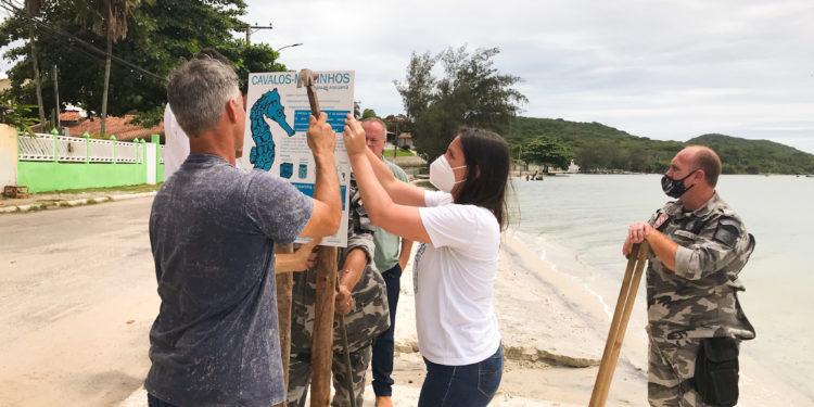Praias aldeenses recebem placas de conscientização sobre a presença de cavalos-marinhos