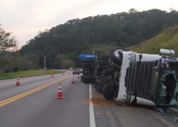 Carreta tomba na BR-393 em Dorândia