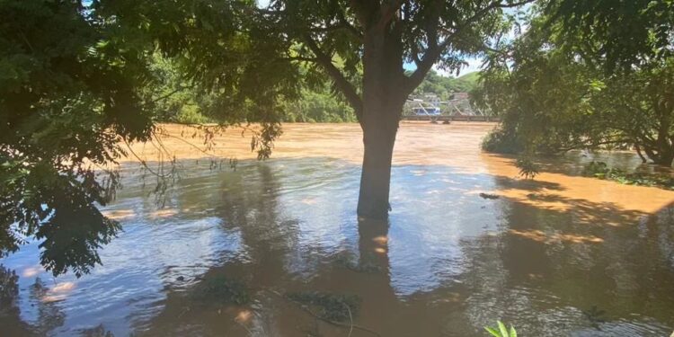 Elevação do Rio Paraíba do Sul mantém alerta e interdição de ponte em Barra do Piraí