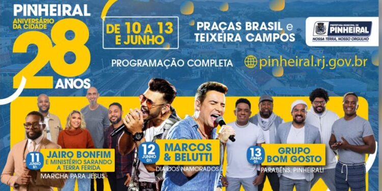 Aniversário de 28 anos de Pinheiral terá inaugurações e shows com Marcos e Belutti, Bom Gosto e Jairo Bonfim