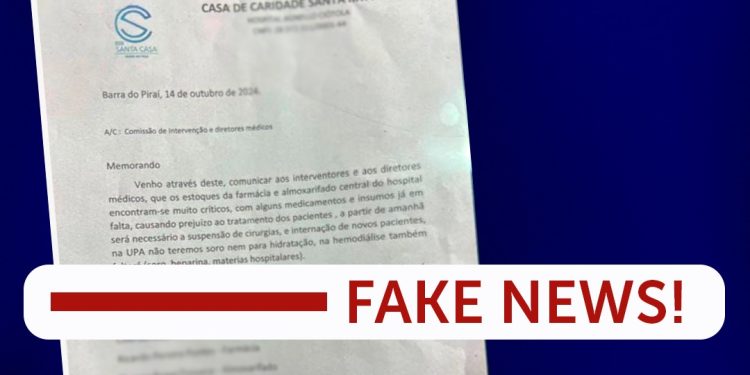 Barra do Piraí emite nota sobre notícia falsa relacionada a Santa Casa