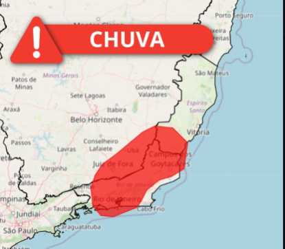 Inmet emite alerta vermelho para chuvas intensas no Sudeste