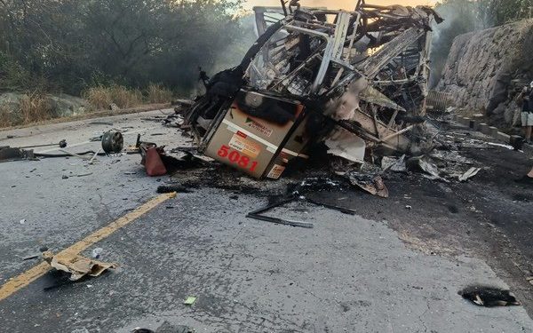 Ônibus e carreta pegam fogo após batida e deixam 8 mortos na BR-251