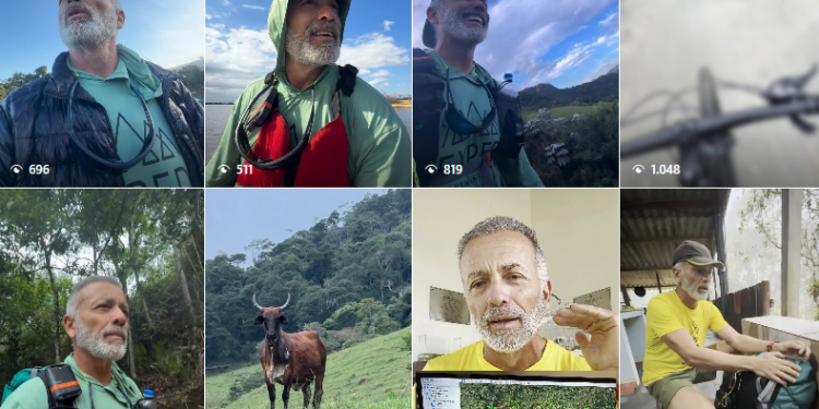 O homem que está percorrendo o Estado do Rio de Janeiro a pé e de bicicleta